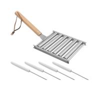 Abaodam Support de Barbecue Extérieur avec Rouleau à Hot-dog Détachable Chauffage et Poignée en Bois en Acier Inoxydable Facile à Transporter pour Barbecue en Plein Air