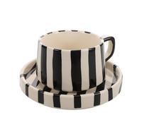 Abaodam Tasse à Café Design Rayé Unique Soucoupe en Céramique Noire Facile à Nettoyer, Spécialement Conçue pour Latte Art, pour Pause Thé Bureau