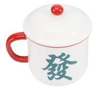Abaodam Tasse de Mahjong Créative en Céramique Blanche 560ml Couvercle Pratique Antidérapant Style Chinois Rétro pour Maison et Café