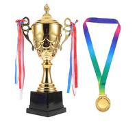 Abaodam Trophée de Compétition Sportive 42 Cm en Métal Doré avec Médaille D’Or et Ruban - Récompense pour Tournois Football et Événements Sportifs - Set Complet pour Clubs et Écoles