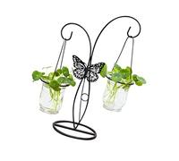 Abaodam Vase de Décoration de Bureau Verre pour Plante Hydroponique Contenant Suspendu Fer Forgé Noir Support Stable pour Arrangement Floral et Plantation Eau de Bouteilles Suspendues