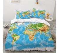 Abaodanba Housse De Couette 140x200,Parure De Lit Carte du Monde,Housse De Couette 3D Imprimé,100% Microfibre,Doux Et Confortable,avec 1 Taie d'oreiller 65x65 cm (#9)