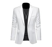 ABARTY Blazer Décontracté pour Homme Coupe Ajustée Veste À Un Bouton Veste De Costume Légère Manteau De Sport Décontracté Costume d'affaires Formel Blazer De Mariage Smoking Blanc XL