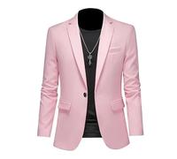 ABARTY Blazer Décontracté pour Homme Coupe Ajustée Veste À Un Bouton Veste De Costume Légère Manteau De Sport Décontracté Costume d'affaires Formel Blazer De Mariage Tuxedo Rose XL