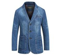 ABARTY Blazer pour Homme Coupe Régulière Veste en Jean Déchiré Col Cranté Classique Veste De Costume en Jean À Deux Boutons Manteau De Sport Décontracté Smoking avec Poche Bleu Clair XS