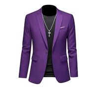 ABARTY Blazer pour Hommes Casual Slim Fit Un Bouton Léger Veste de Costume Manteau Formel Sport d'Affaires Mariage Smoking Violet L