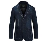 ABARTY Blazer pour Hommes Coupe Régulière Veste en Jean Vieilli Col Cranté Classique Deux Boutons Veste De Costume en Jean Manteau De Sport Décontracté Smoking avec Poche Bleu Foncé XS