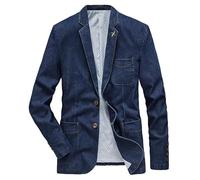 ABARTY Blazer pour Hommes Coupe Régulière Veste en Jean Vieilli Col Cranté Classique Deux Boutons Veste De Costume en Jean Manteau De Sport Décontracté Smoking avec Poche Bleu M