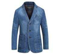 ABARTY Blazer pour Hommes Coupe Régulière Veste en Jean Vieilli Col Cranté Classique Deux Boutons Veste De Costume en Jean Manteau De Sport Décontracté avec Poche Bleu Clair L