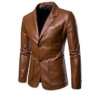 ABARTY Veste en Cuir pour Hommes, Coupe Cintrée, Blazer Noir pour Hommes, Revers en Simili Cuir, Manteaux De Costume, Veste De Moto, Veste Décontractée Intelligente, Style Motard, Vestes Et Blaz