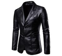 ABARTY Veste en Cuir pour Hommes, Coupe Cintrée, Blazer Noir pour Hommes, Revers en Simili Cuir, Manteaux De Costume, Veste De Moto, Veste Décontractée Intelligente, Style Motard, Vestes Et Blaz