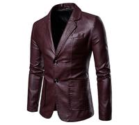 ABARTY Veste en Cuir pour Hommes, Coupe Cintrée, Blazer Noir pour Hommes, Revers en Simili Cuir, Manteaux De Costume, Veste De Moto, Veste Décontractée Intelligente, Style Motard, Vestes Et Blaz
