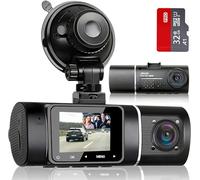 Abask Caméra de Voiture avec 32G Carte SD, 310° Grand Angle Full HD Double 1080P Dash Cam, Capteur G, Enregistrement en Boucle, HDR, Détection de Mouvement