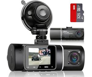 Abask Caméra de Voiture avec 32G Carte SD, 310° Grand Angle Full HD Double 1080P Dash Cam, Capteur G, Enregistrement en Boucle, HDR, Détection de Mouvement