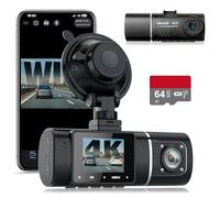 ABASK Dashcam Voiture 4K WiFi avec Carte 64G, Double Caméra Embarquée Voiture 1080P 170° Avant et 140° Cabine, HDR, 24H Surveillance du Stationnement, Capteur G, Enregistrement en Boucle