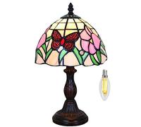 Abat-jour 20cm Style Vitrail - Motif Papillons & Fleurs Champêtres - Lampe d'Ambiance Artisanale en Verre Teinté