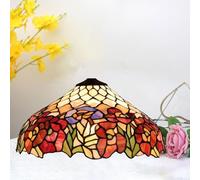 Abat-Jour de Rechange en Verre coloré Baroque, Motif Tournesol, Rose, Libellule et Raisin, pour Lampe de Table, lampadaire, plafonnier ou Suspension. Dimensions : L 40,6 cm x H 22,9 cm. Rose 2.