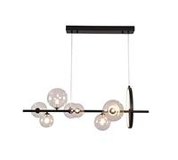 Abat-jour Edison à montage semi-encastré en verre transparent pour salon, salle à manger, lustre suspendu simple en forme de haricot magique en verre à bulles nordique, lustre rond en fer - Noir avec