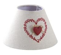 AUBRY GASPARD - Abat-Jour Cœur Rouge - Coton et Lin - Armature Métal - Détail en Bois - Rouge Écru - Ø 22.5 cm x Hauteur 14.5 cm - Idéal pour Décoration Intérieure - Léger et Élégant