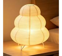 Abat-jour en papier de riz, lampe de table, E14, 26 cm, blanc, avec câble | Lumière chaude diffusée avec câble d'alimentation de 1,5 m, interrupteur marche/arrêt, ampoule incluse, style bohème/japonais