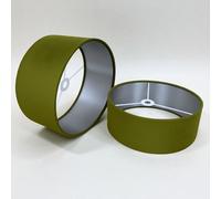Abat-jour en velours pelucheux pour plafond, table, lampadaire avec doublure argentée brossée, fait à la main au Royaume-Uni (olive, diamètre 25 x 20 cm, hauteur : 25 cm