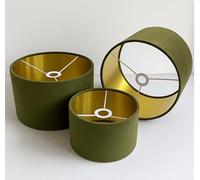 Abat-jour en velours pelucheux pour plafond, table, lampadaire avec doublure dorée brossée, fait à la main au Royaume-Uni (olive, diamètre 30 x 20 cm hauteur)