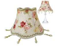 Abat-jour floral vintage, abat-jour victorien de 30, 5 cm avec pompon, perles, forme cloche, style bohème, pour lampe de table E27