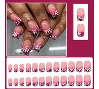 Abat-jour French Tip Faux Sabots Rose Blossomy Art Design ABS Confortable Pour Un Usage Quotidien Et De Fête Belles Fleurs À Coller Sur Les Ongles Mode Faux Court Carré Press On