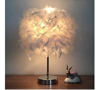 Abat-jour Lampe de Table - TEMPSA - Vintage - Métal et Plume - Blanc - 35cm de Hauteur