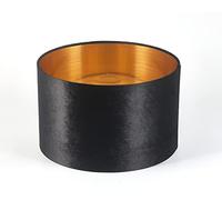 Abat-jour rond en velours fait main - Doublure dorée -30 cm - Pour lampe sur pied, lampe à poser, suspension, chevet - Noir - Style élégant pour salon ou chambre