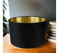 Abat-Jour Tissu Velours or Noir Ø 40cm Rond Cylindre pour Suspendue E27 E14