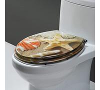 Abattant de Toilette allongé à Fermeture amortie, Motif marbre, Couvercle en résine Robuste, Silencieux et doté de butées antidérapantes, Facile à Installer/Noir