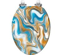 Abattant de toilette allongé à fermeture lente, démontage rapide, peinture effet marbre sans joint, résine, butoirs d'installation faciles à nettoyer