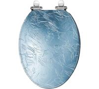 Abattant de toilette allongé à fermeture silencieuse et démontage rapide | Matériau en résine sans joint, motif abstrait hivernal à texture d'eau glacée, housse incluse, facile à installer