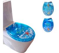 Abattant de toilette allongé Comfort Fit à fermeture douce et silencieuse, qui ne se desserre jamais. Rénovation rapide de salle de bain. Abattant décoratif en résine transparente à effets 3D, motif