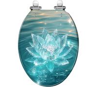 Abattant de Toilette allongé décoratif en résine Turquoise orné d'une Fleur de Lotus apaisante inspiré du Yoga Zen et Spirituel - Charnières à Fermeture silencieuse et à dégagement Rapide