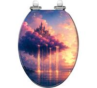 Abattant de toilette allongé décoratif, fermeture silencieuse et à | Tableau sur toile représentant un château rose et violet avec ciel étoilé, facile à installer et à nettoyer, avec protections