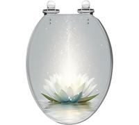Abattant de Toilette allongé en résine Calm Zen Yoga Spa Gris émeraude Motif Fleur de Lotus Fermeture silencieuse charnières à dégagement Rapide Installation Facile et décorative