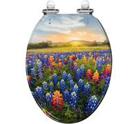 Abattant de toilette allongé générique en résine à fermeture lente et | Champ de fleurs sauvages Texas Bluebonnet, charnières à dégagement rapide, avec couvercle, facile à nettoyer, facile à