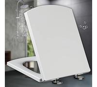 Abattant de Toilette Blanc à Fermeture amortie, Forme carrée, Robuste, Couvercle Standard à Ouverture Rapide, charnières réglables, Blanc - 39,5 à 46,5 x 34,5 cm