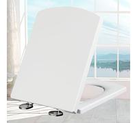 Abattant de toilette carré à fermeture amortie et à dégagement rapide - Couvercle de siège standard durable - Charnières réglables - Fixation sur le dessus - Blanc - 34,5 x 43 cm