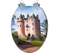 Abattant de toilette Craigievar allongé à fermeture lente pour salle de | Conception inspirée du château de Craigievar, Aberdeenshire, Écosse ; couvercle à fermeture silencieuse ; charnières à