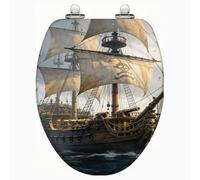 Abattant de toilette en résine en forme de bateau pirate pour salle de bain | Compatible avec tous les modèles, design sur le thème des pirates, s'adapte aux toilettes standard, en résine, facile à