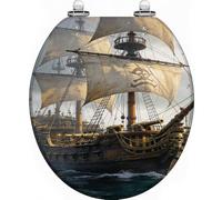 Abattant de toilette en résine en forme de bateau pirate pour salle de bain | Compatible avec tous les modèles, design sur le thème des pirates, s'adapte aux toilettes standard, en résine, facile à