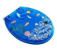 Abattant de toilette en résine marine transparente avec coquillages - Charnière en acier inoxydable à fermeture douce - Montage sur le dessus en forme de V/O/U - Décoration de salle de bain côtière