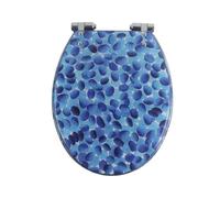 Abattant de toilette en résine mouchetée bleue avec charnières réglables en acier inoxydable ; convient aux toilettes en forme de O, V et U.