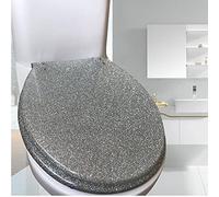 Abattant de Toilette en résine pailletée, siège de Toilette Rond à Fermeture Douce, Facile à Installer et à Retirer, pour Toilettes Standard (Quatre Couleurs Disponibles)/Argent