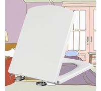 Abattant de Toilette Familial carré, Couvercle de Toilette à Fermeture Douce avec butées antidérapantes et Fixations supérieures