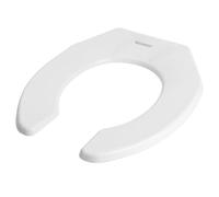 Abattant de toilette rond blanc commercial ouvert sur le devant, résistant jusqu'à 250 kg, pare-chocs hermétiques, siège à fermeture silencieuse, matériel à fixation rapide pour un nettoyage facile
