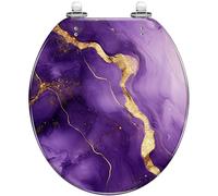 Abattant de toilette rond en marbre violet et doré pour salle de bain | Finition élégante en marbre violet doré, design arrondi et lisse, idéal pour les toilettes de salle de bain.